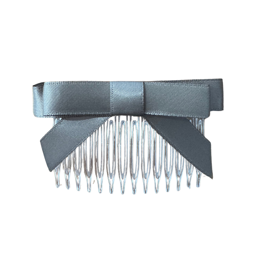 GREY SATIN RIBBON HAIR BOW