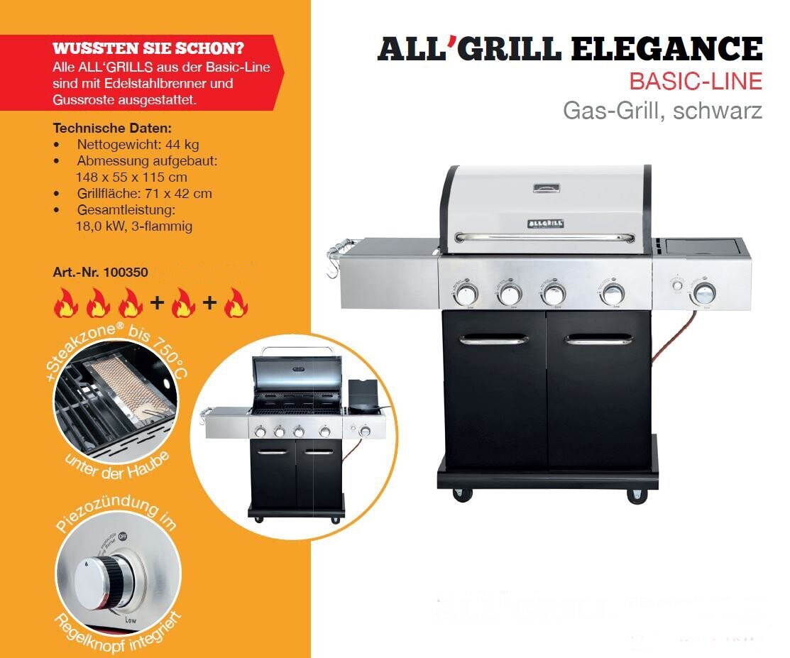 ALL´GRILL ELEGANCE - BASIC-LINE Gasgrill - Steakzone® schwarz