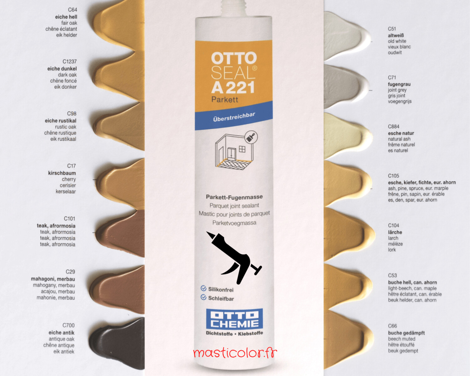 A221 – Mastic Acrylique Parquet & Bois – 14 Teintes A221 – Mastic Acrylique Parquet & Bois – 14 Teintes