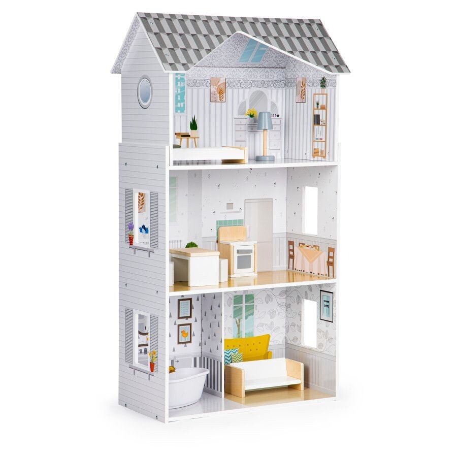 WOODEN DOLL HOUSE WITH FURNITURE