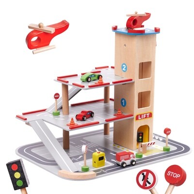 WOODEN CAR PARK WITH CARS
