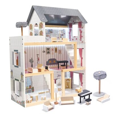 WOODEN DOLL HOUSE WITH LED LIGHTS