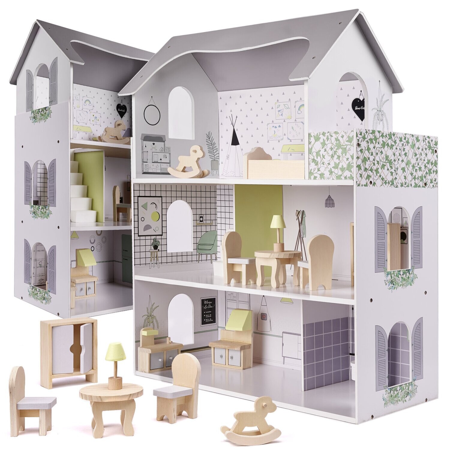 WOODEN DOLL HOUSE - GREY
