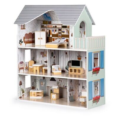 WOODEN DOLLHOUSE WITH FURNITURE - EMMA