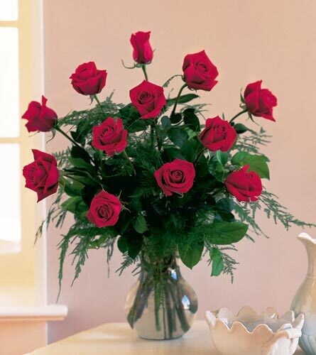 Long Stem Red Roses in a Vase