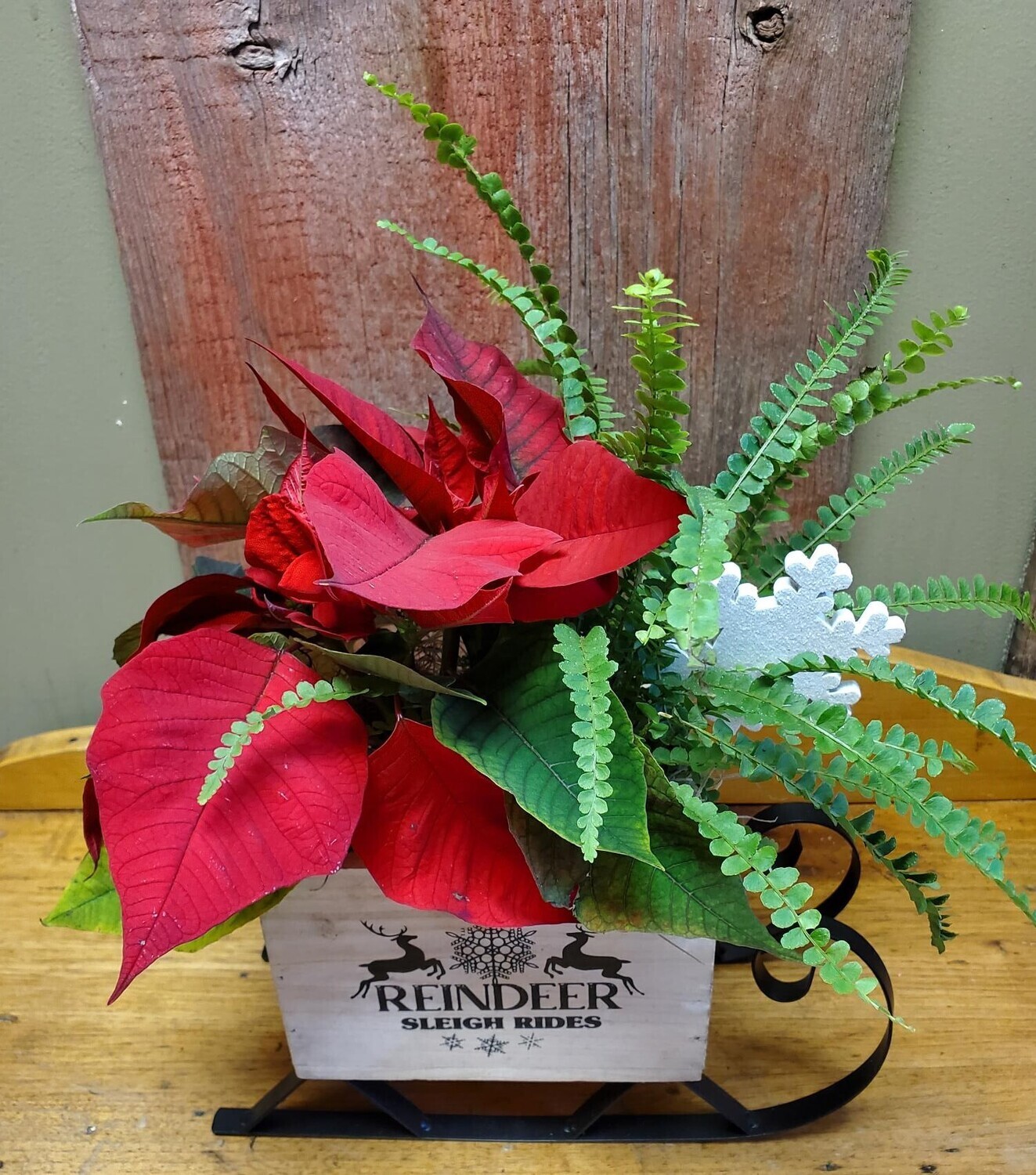 10.5" Wooden Sleigh Planter