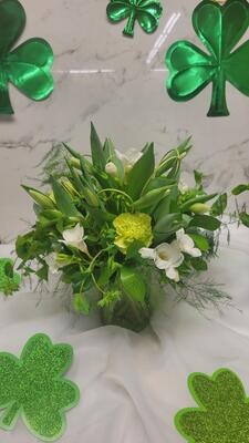 St. Patty's Green with Envy Cylinder Arrangement