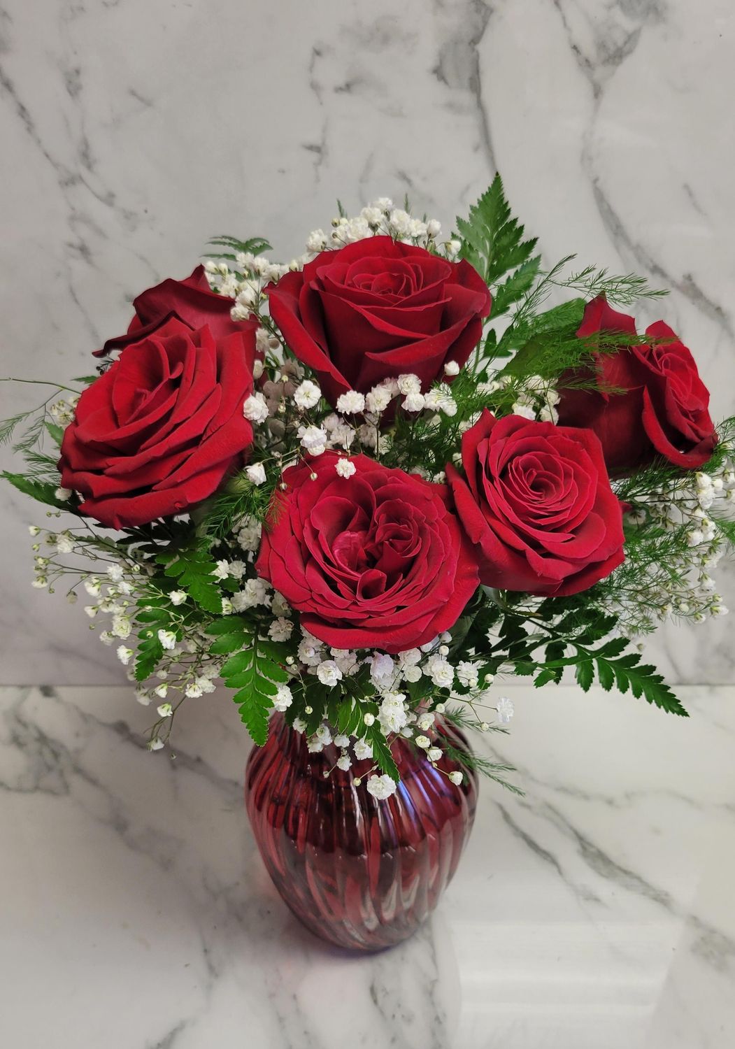 Half Dozen Red Roses in a Vase