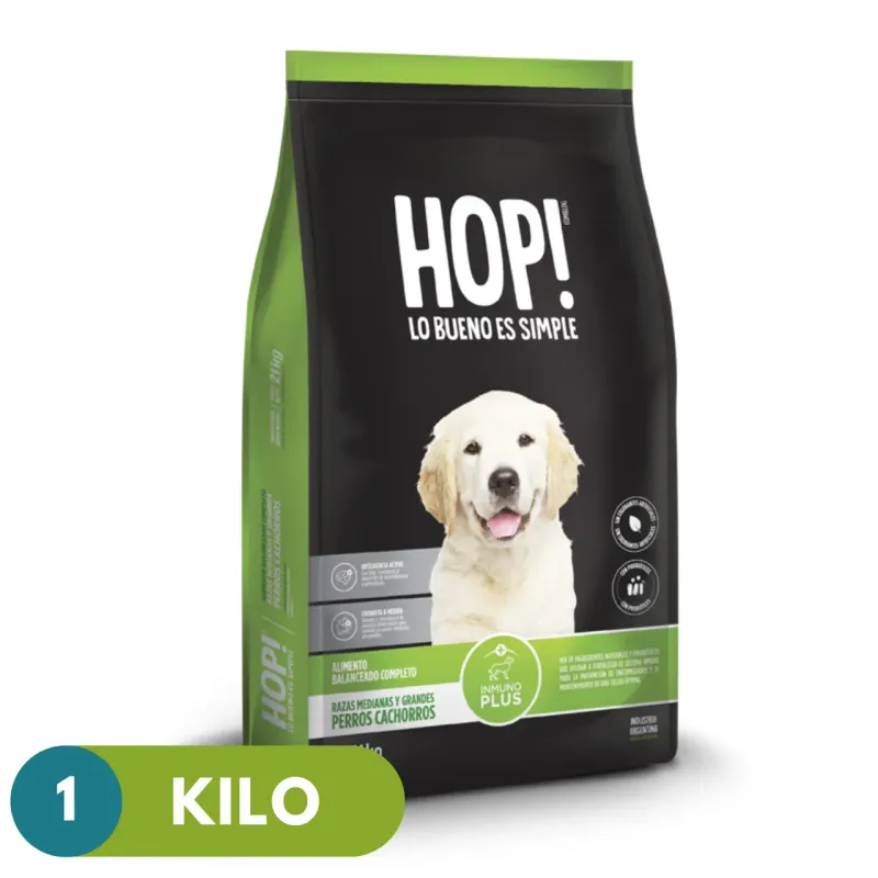 COMIDA PERRO HOP 1KG PREMIUM CACHORROS - RAZAS MEDIANAS Y GRANDES