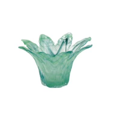 VIETRI Onda Glass Green Small Leaf Centerpiece 