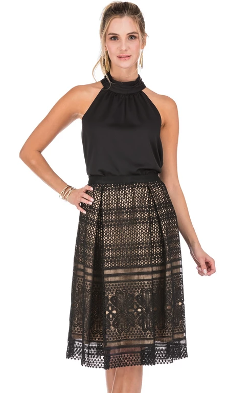 JADE Black Lace Pleated Skirt
