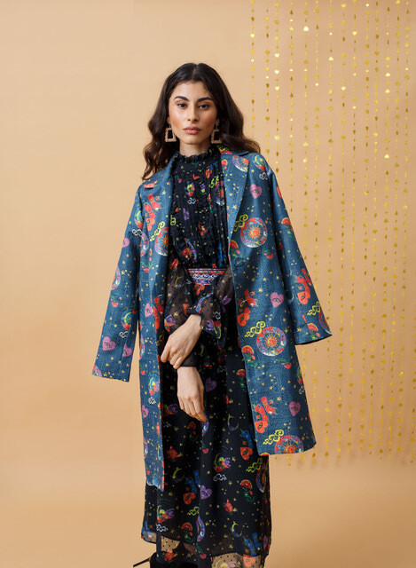 EMILY LOVELOCK Blue Jacquard Tibetan Landscape JKT