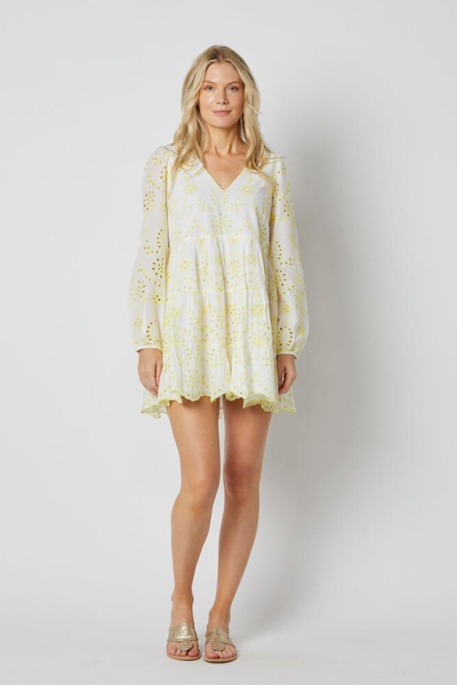 SAIL TO SABLE Long Sleeve Dress White/Lime