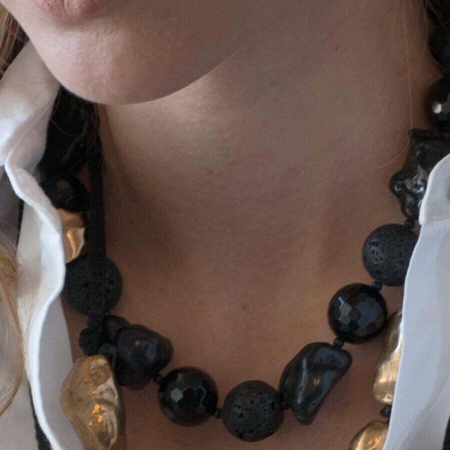 JULIE COHN Molten Onyx, Lava, Bronze Necklace 