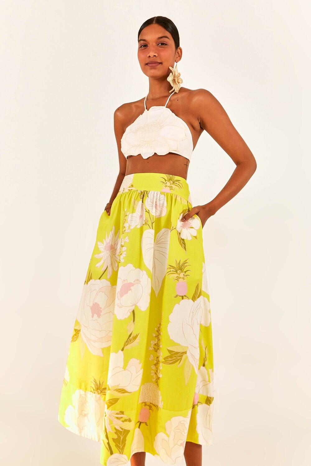 FARM RIO Yellow Garden Maxi Skirt