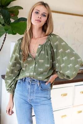 Emerson Fry Frances Blouse in Olive Cheetah