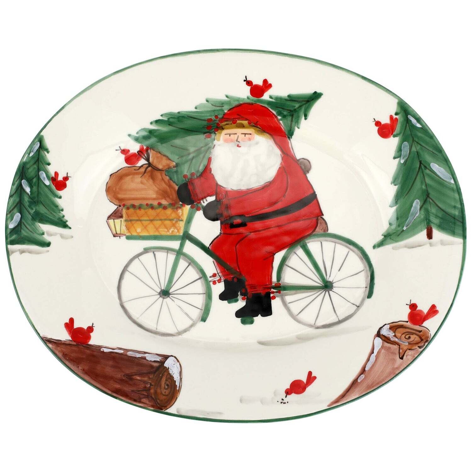 VIETRI Old St. Nick Lg. oval platter with bicycle