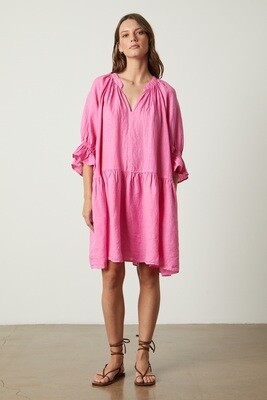 VELVET 3/4 Sleeve Layer Dress Flamingo