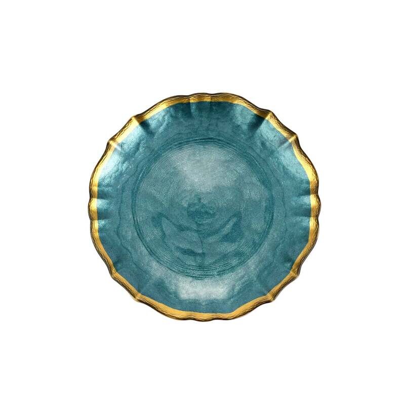 VIETRI Teal Baroque Glass cocktail plate