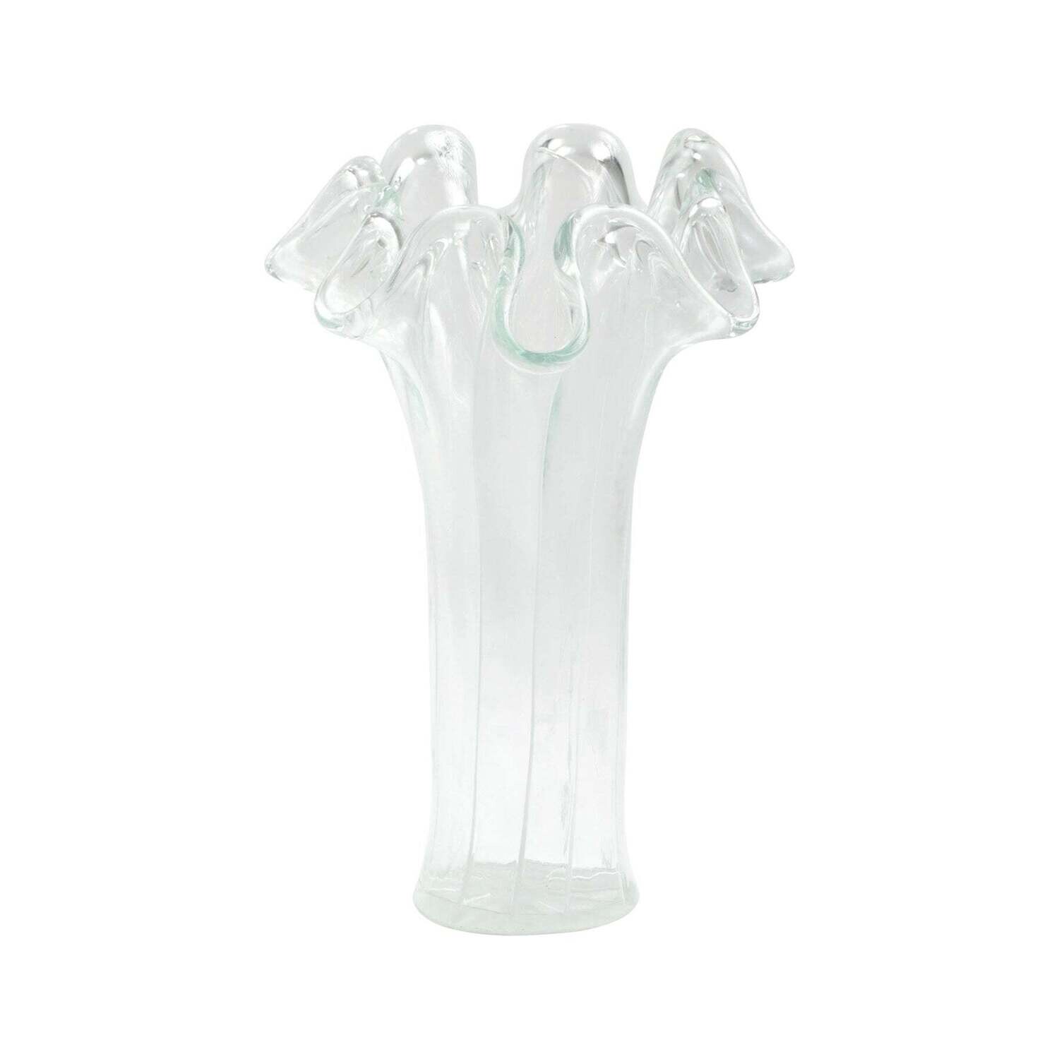 VIETRI Onda Glass clear w/ white lines short vase