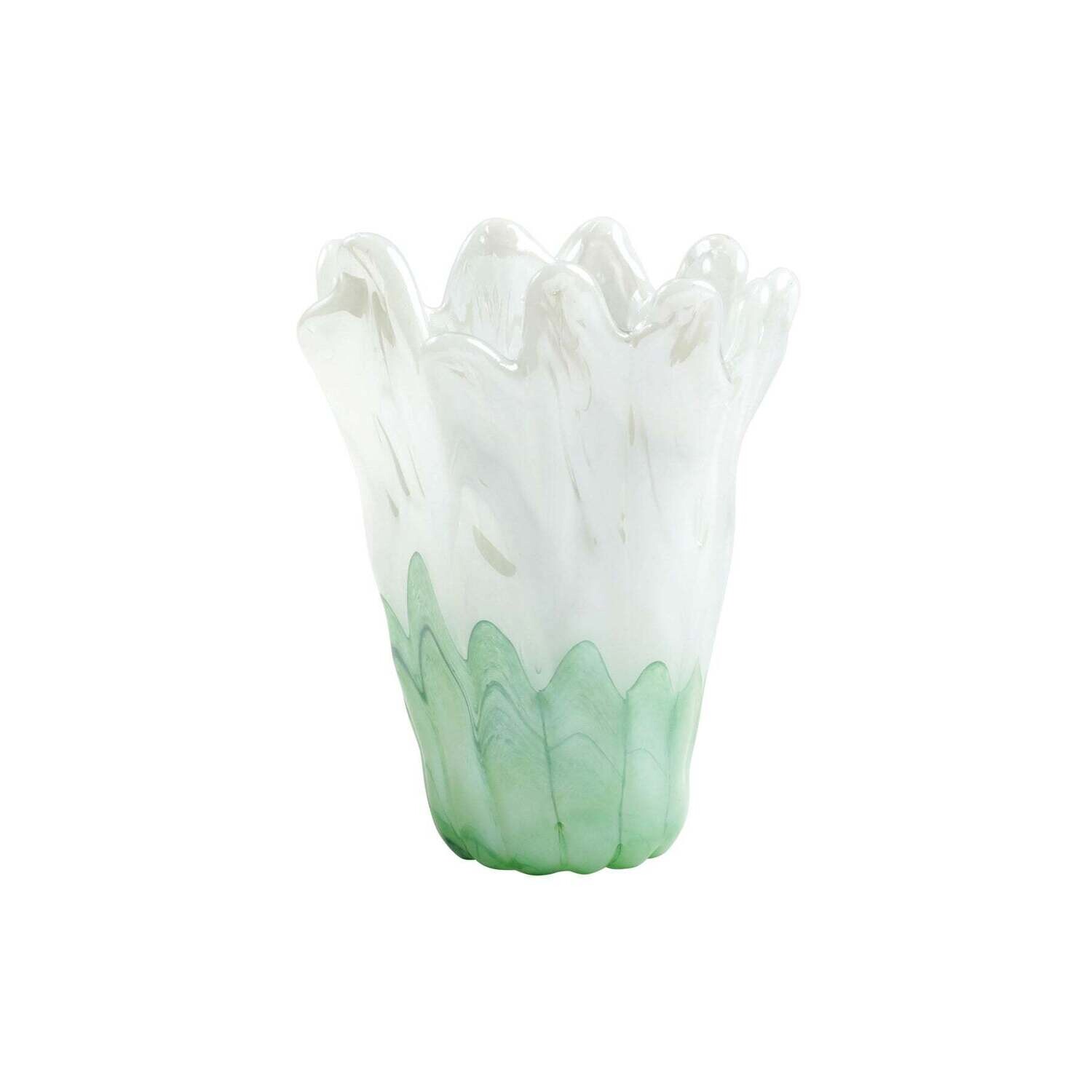 VIETRI Onda Glass Green and White Medium Vase