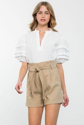 THML Puff Sleeve Textured Top White