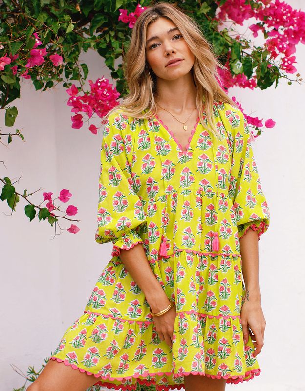 PINK CITY PRINTS Luna Mini Lime Hibiscus