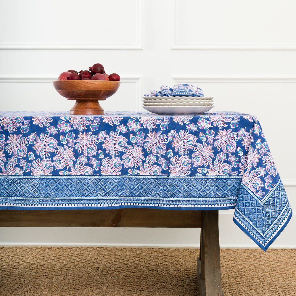 POMEGRANATE Grecian palm blue orchid tablecloth 55x55