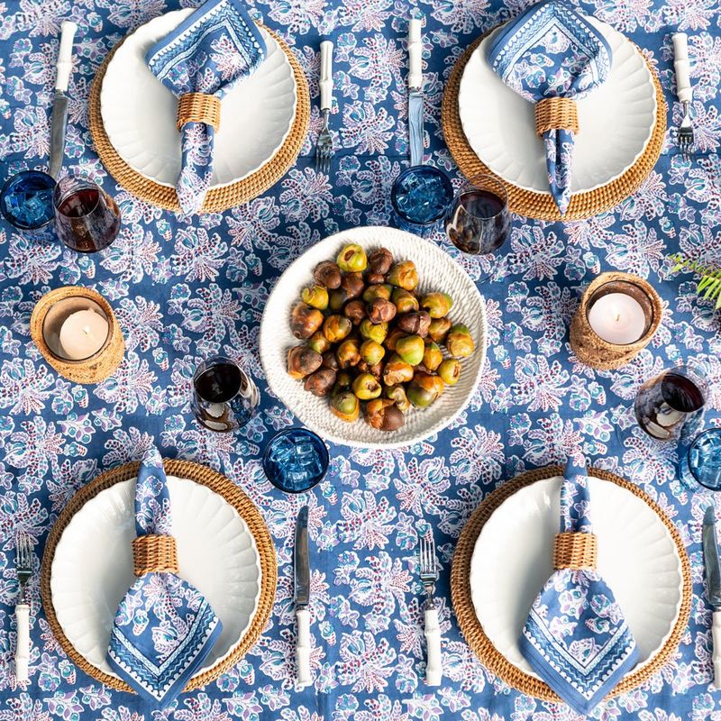 POMEGRANATE Grecian palm blue orchid tablecloth 55x55