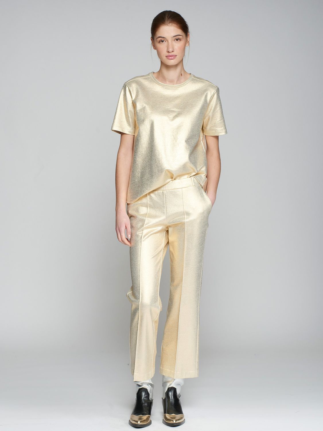 VILAGALLO Metallic Gold Stretch Trousers