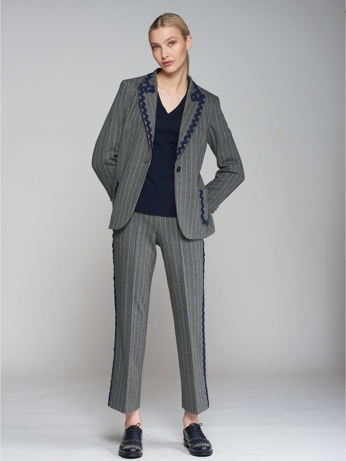 VILAGALLO Carole Grey chalk trousers