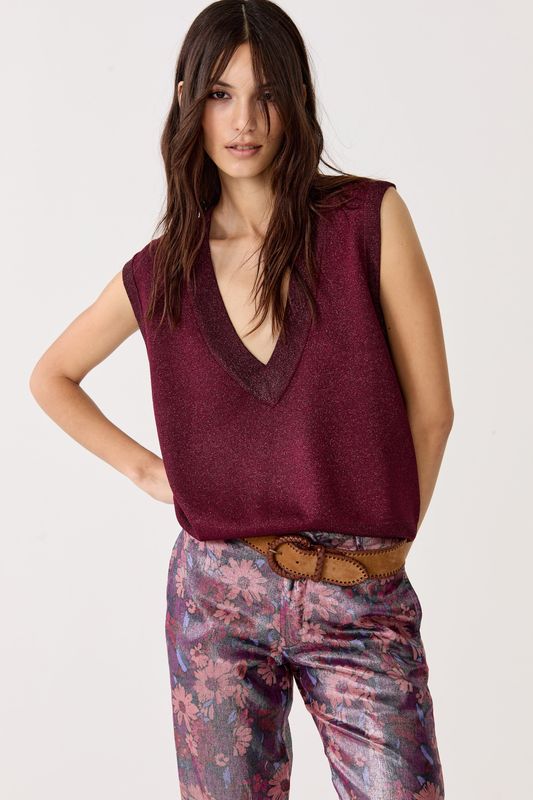 LANHTROPY Preppy Rosso Lurex knit vest