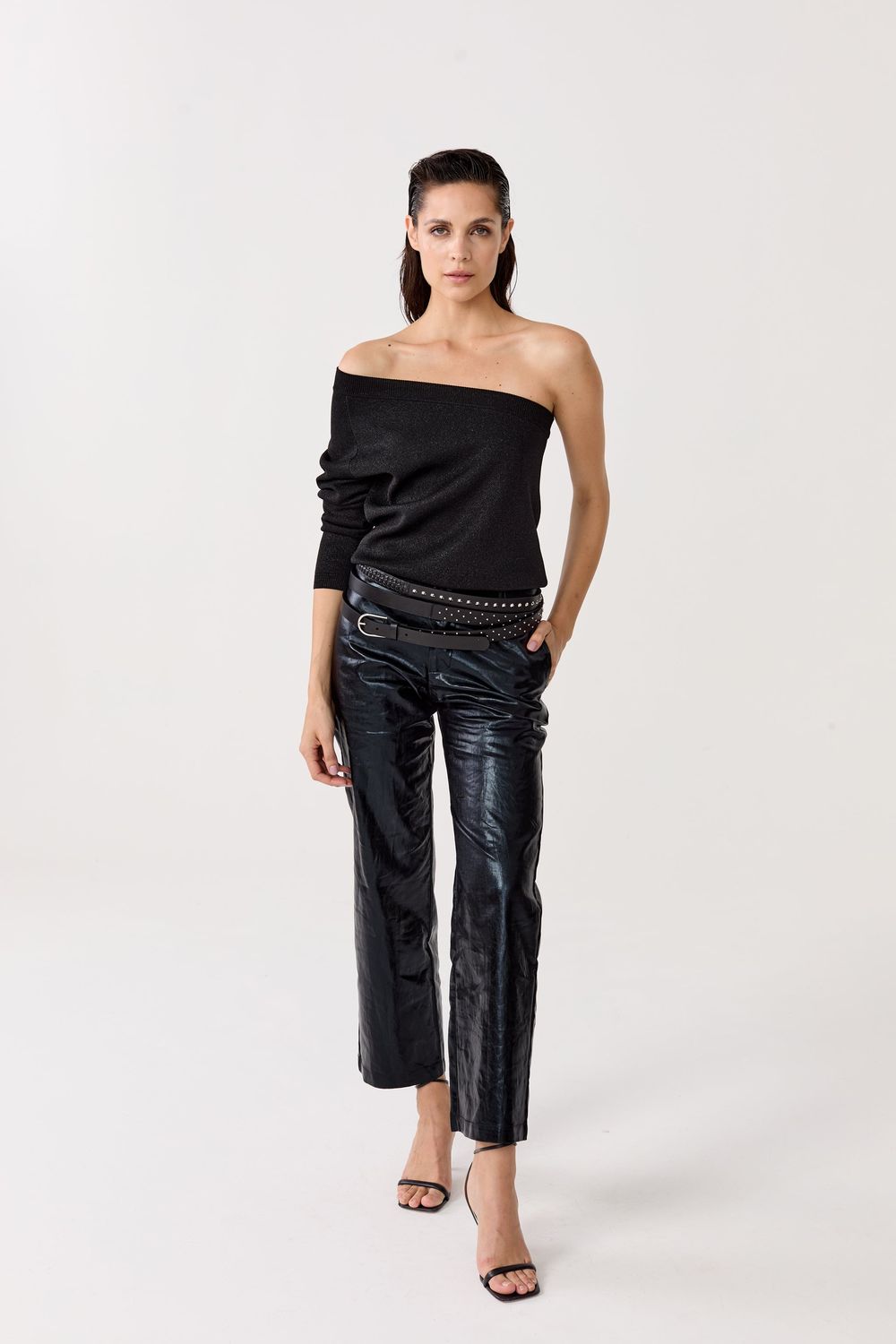 LANHTROPY Astro black linen metallic trouser