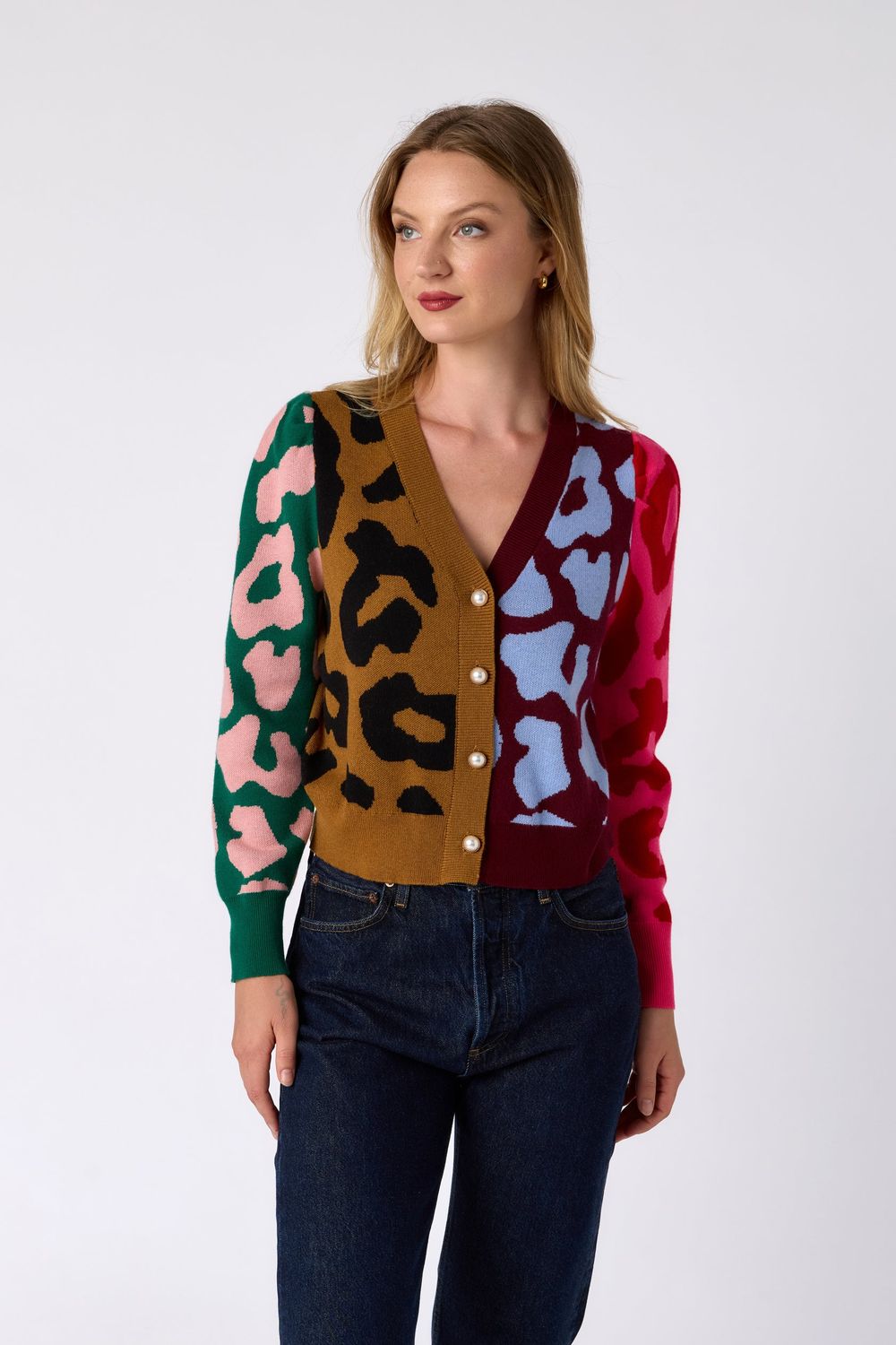 CROSBY Jovie Cardigan - Leopard Colorblock