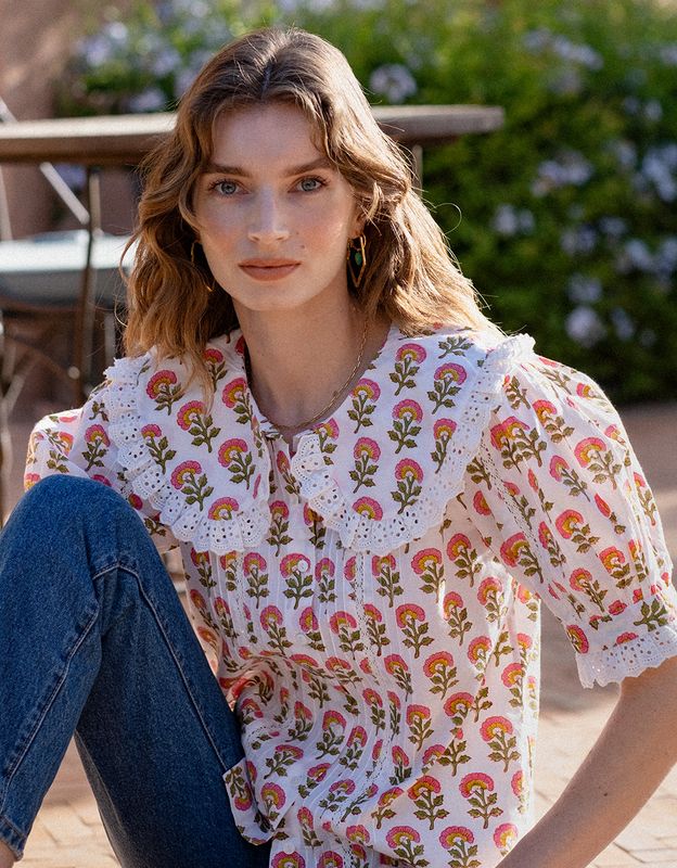 PINK CITY PRINTS Ellen Blouse Lime Meadow