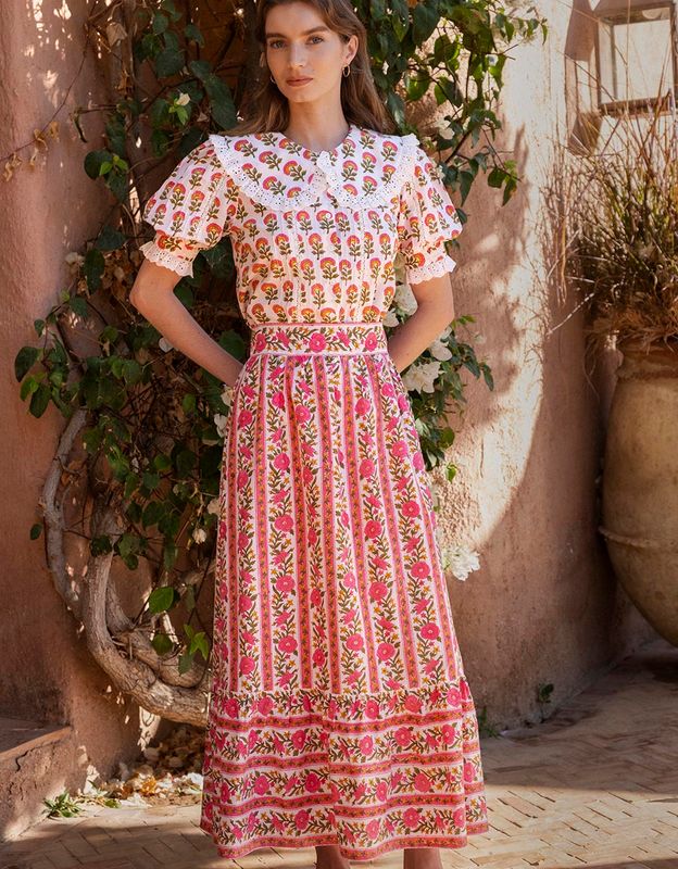 PINK CITY PRINTS Mabel Skirt Lime Border