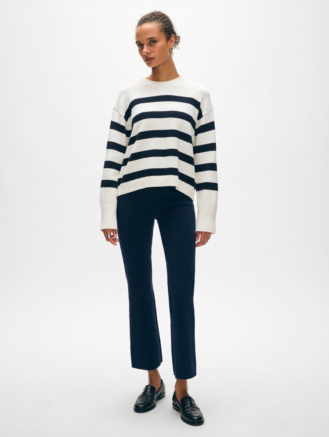 WHITE+WARREN Organic Cotton Easy Crewneck (Iv/Nvy)