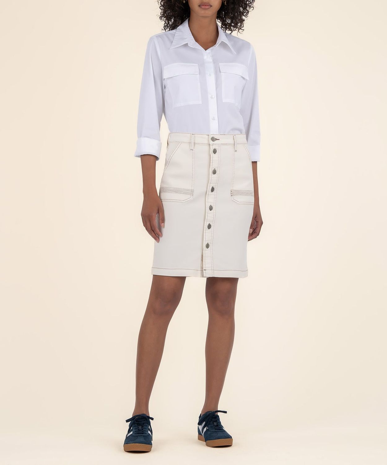 KUT Isla Pencil Skirt W/ Contrast Stitching Cream