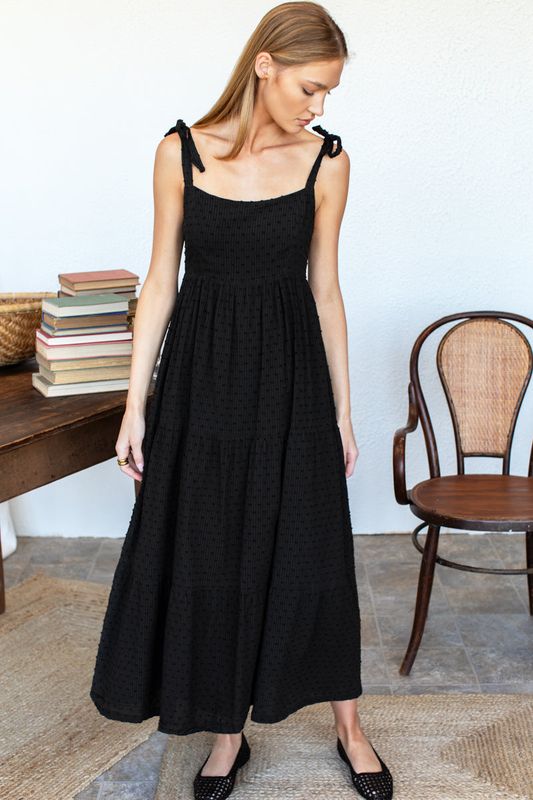 EMERSON FRY Sara Tier Dress dot stripe black