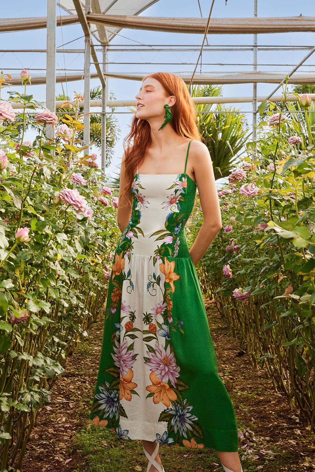 FARM RIO Sweet Bloom Dreamscape Green Midi Dress