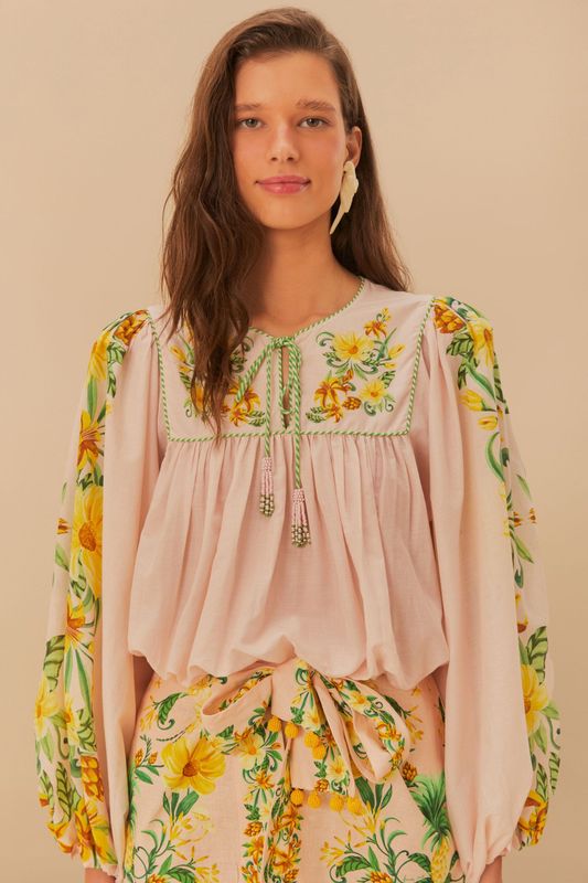 FARM RIO Botanical beauty pink blouse