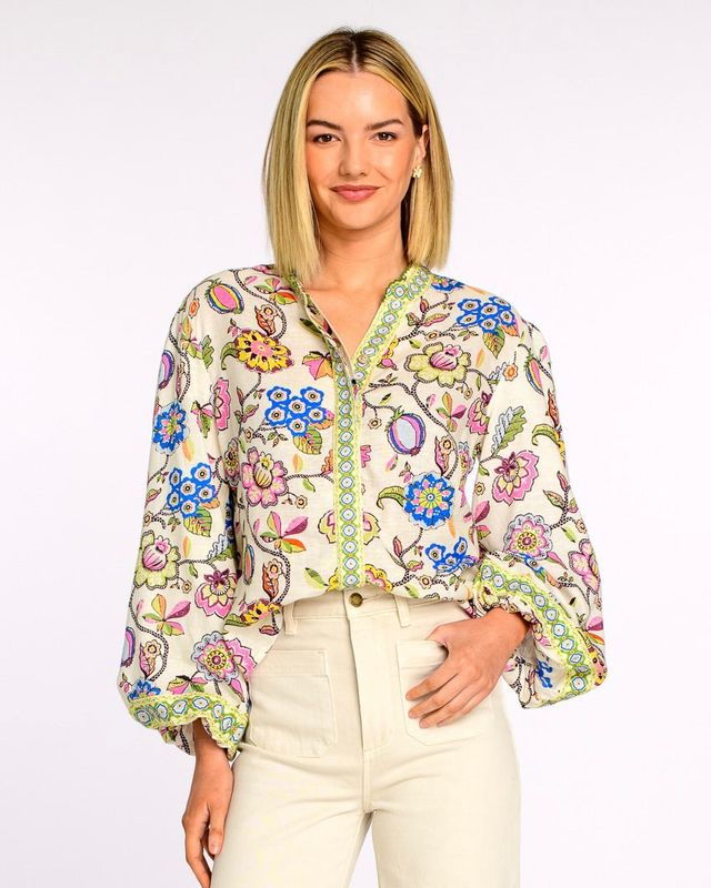 ELIZABETH JAMES Emily Top Spring Flower Ivory