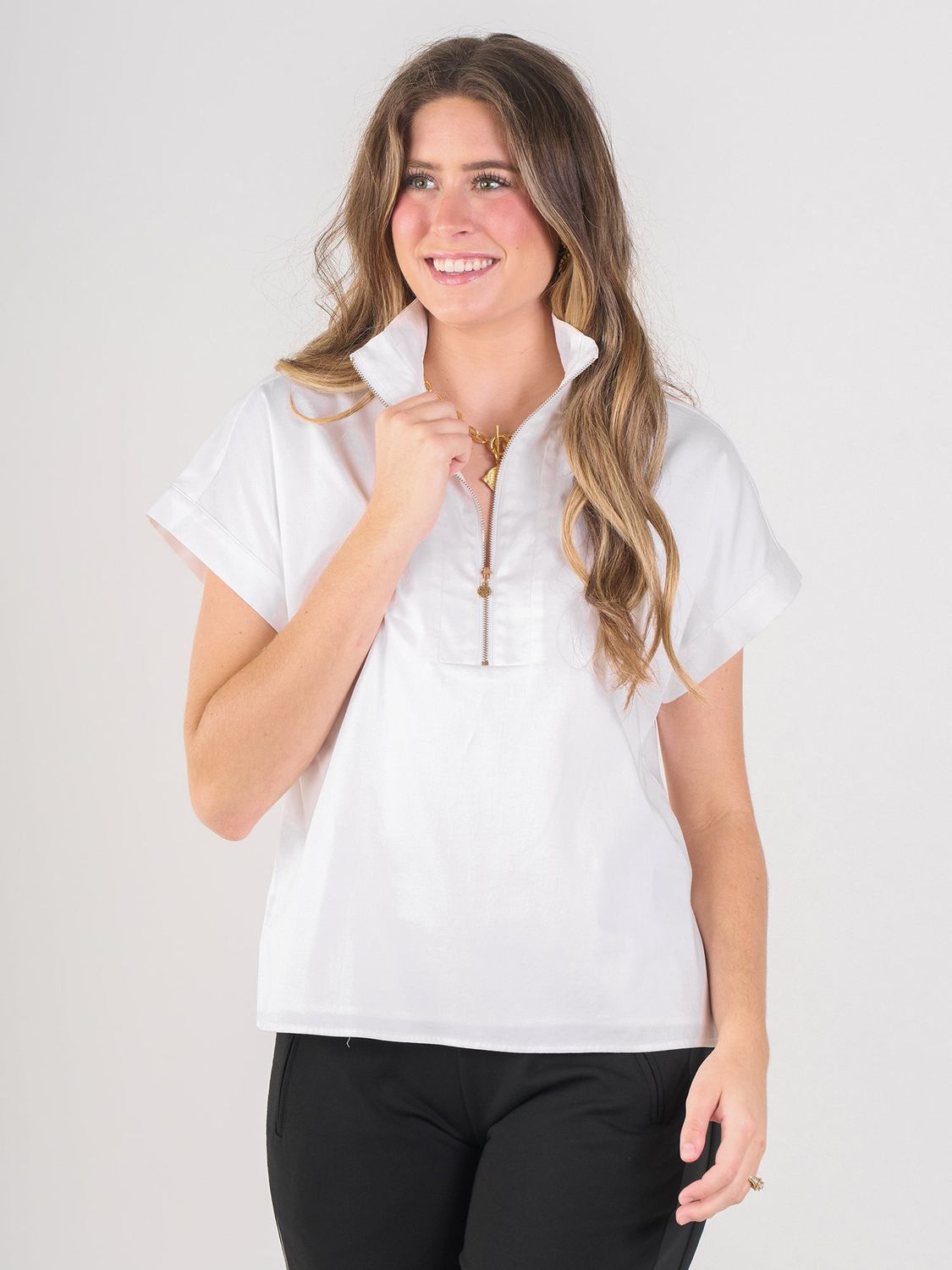 EMILY MCCARTHY Poppy Pullover White Cotton Poplin