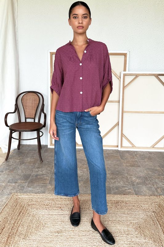 EMERSON FRY Mandarin Collar Top Crushed Berry OS
