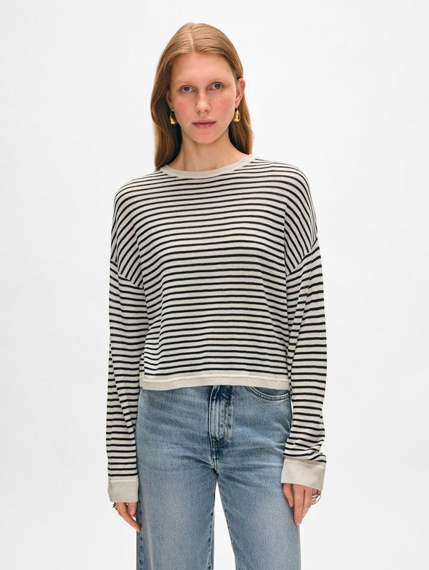 WHITE & WARREN Superfine Cashmere Striped Sweater