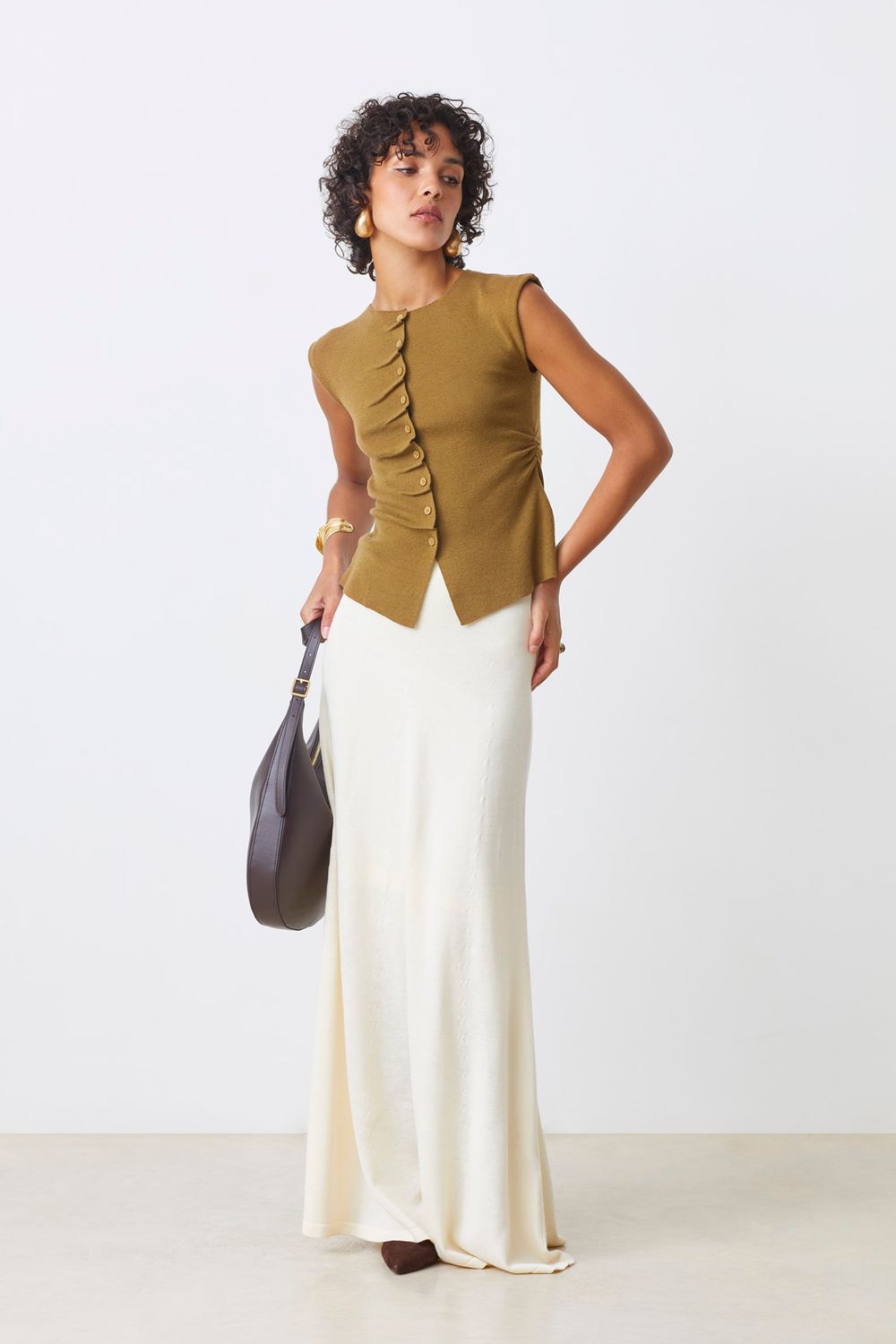 SUNCOO Franki Knit Flow Skirt Blanc Casse