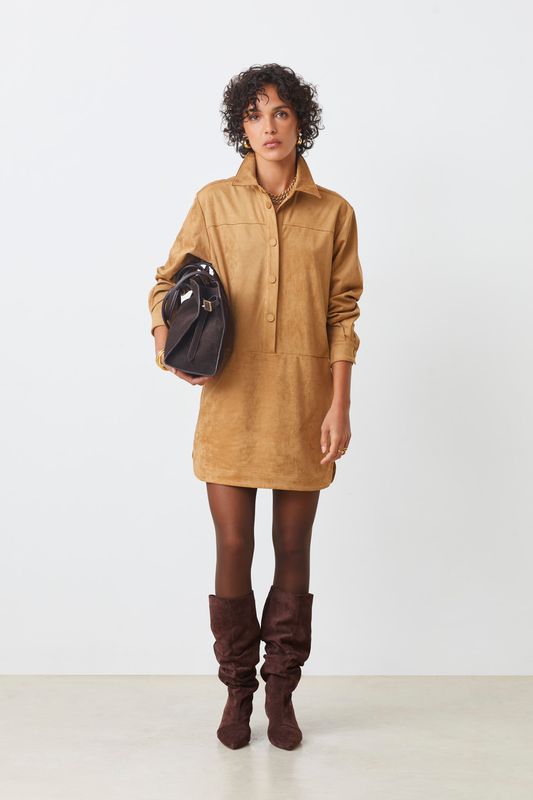 SUNCOO Cliff Short Simili Suede Dress Camel
