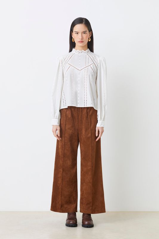 SUNCOO Johan Wide Leg Faux Suede Pants