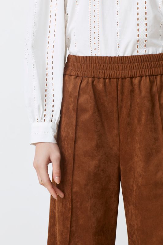 SUNCOO Johan Wide Leg Faux Suede Pants