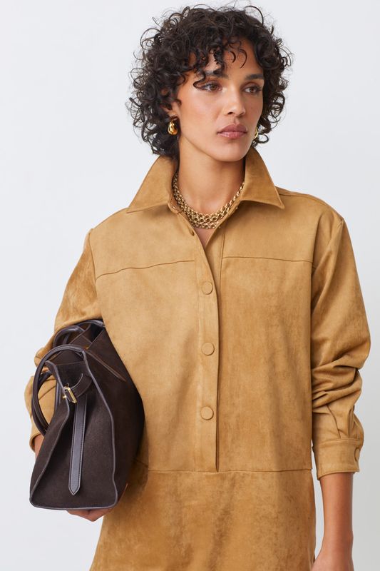 SUNCOO Cliff Short Simili Suede Dress Camel